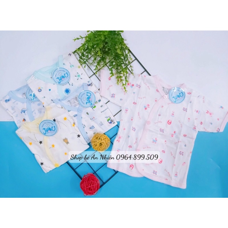 Hàng loại 1) Áo sơ sinh ngắn tay-tay dài Cài Xéo Họa Tiết JOU, chất vải cotton 100% cao cấp mềm, mịn, thoáng mát