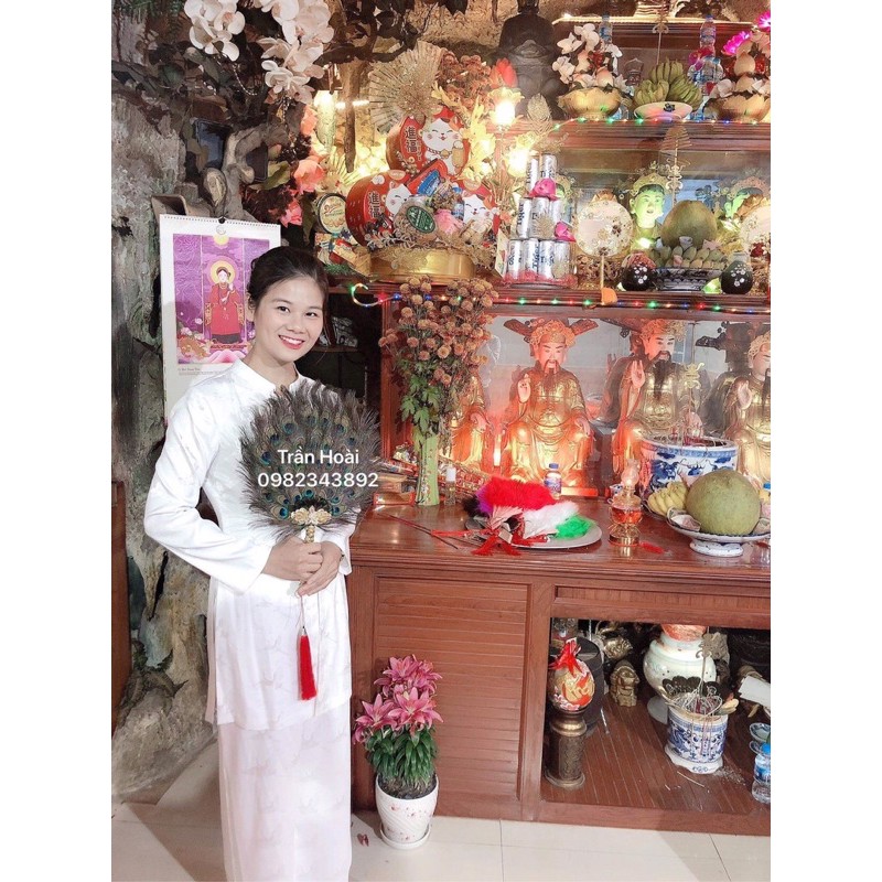 Phụ Kiện khăn Áo Hầu - Áo Lót hầu gấm hạc trắng cúc giữa -áo bà ba cách tân