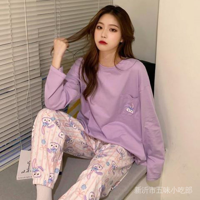 Bộ Đồ Ngủ Hai Mảnh Tay Dài Phối Ren Họa Tiết Kẻ Sọc Phong Cách Nhật Bản Thời Trang Xuân Thu Hàng Mới Dành Cho Bạn Nữ