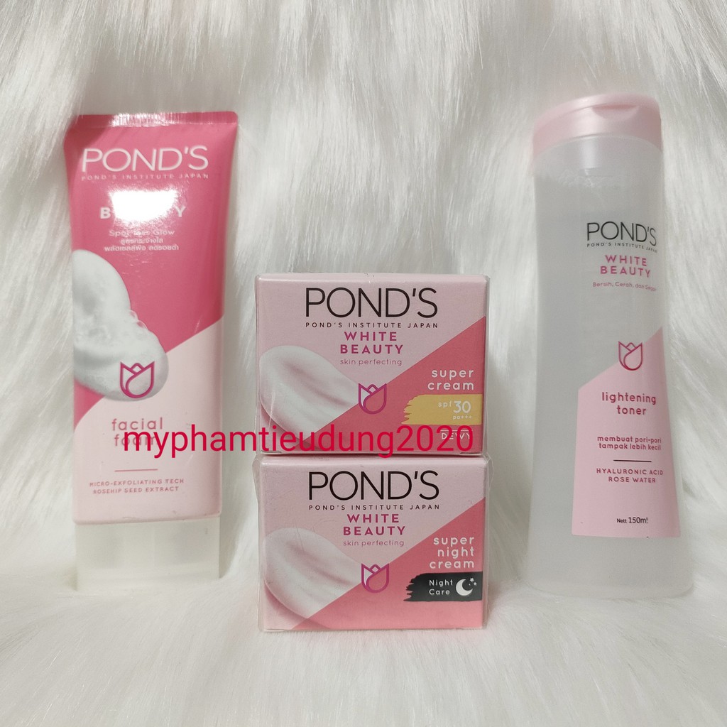 (Chính hãng) bộ sản phẩm Pond's Trắng Hồng Rạng Rỡ (Sữa Rửa Mặt, Kem Dưỡng Ngày Và Đêm, Nước Hoa Hồng)