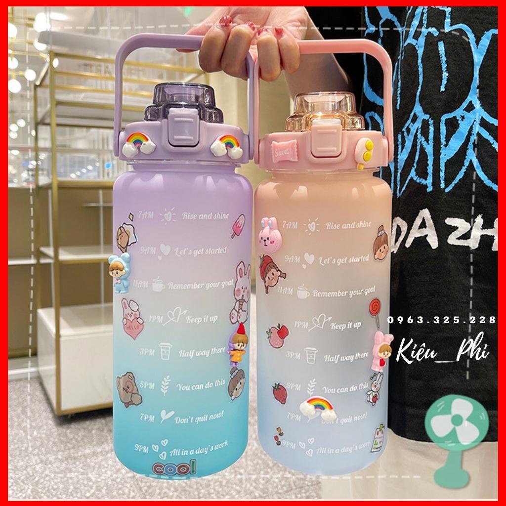 Bình Nước 2000ml - Bình Đựng Nước Nhựa Thể Thao Dễ Thương 2L Có Vòi Vạch Báo Giờ Uống Nước Cao Cấp Kiều Phi
