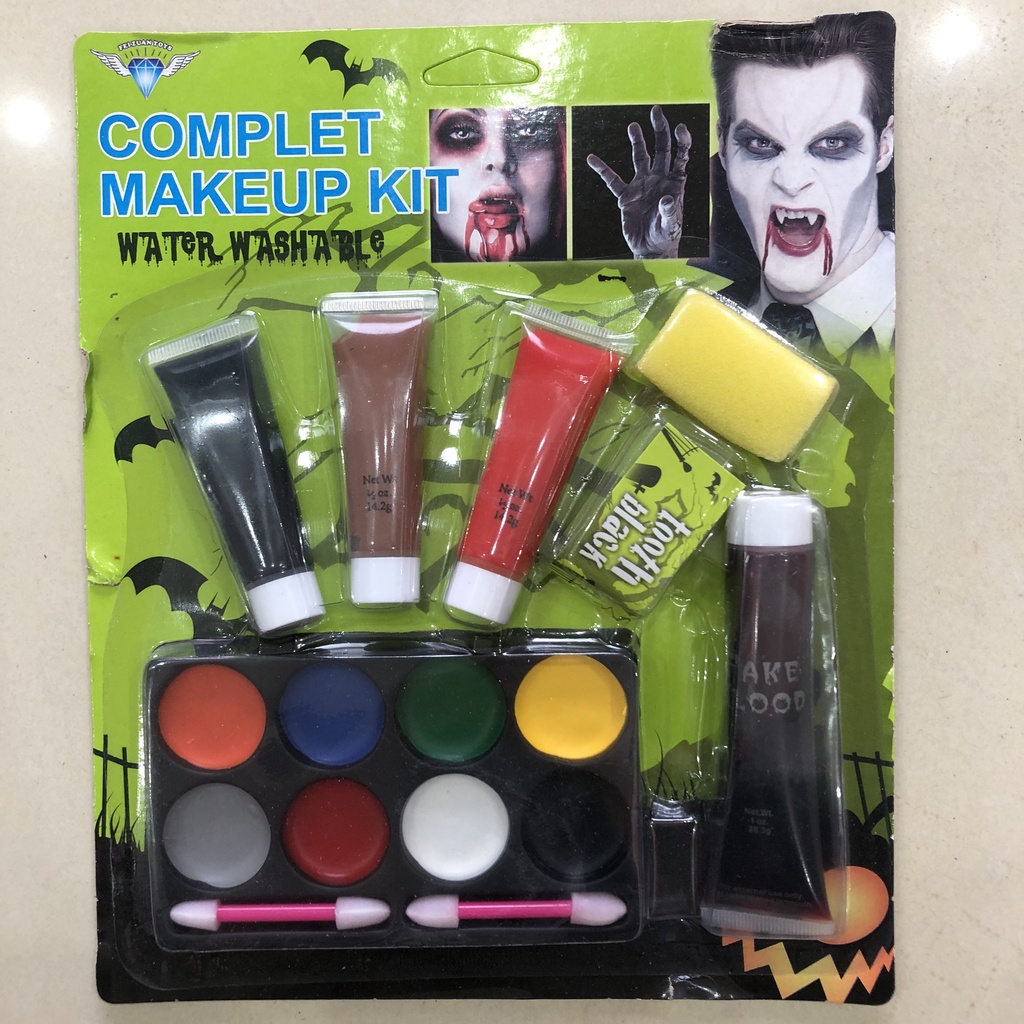 Bộ vẽ mặt hóa trang Halloween 8 màu + 3 tuýp kem nhiều phụ kiện