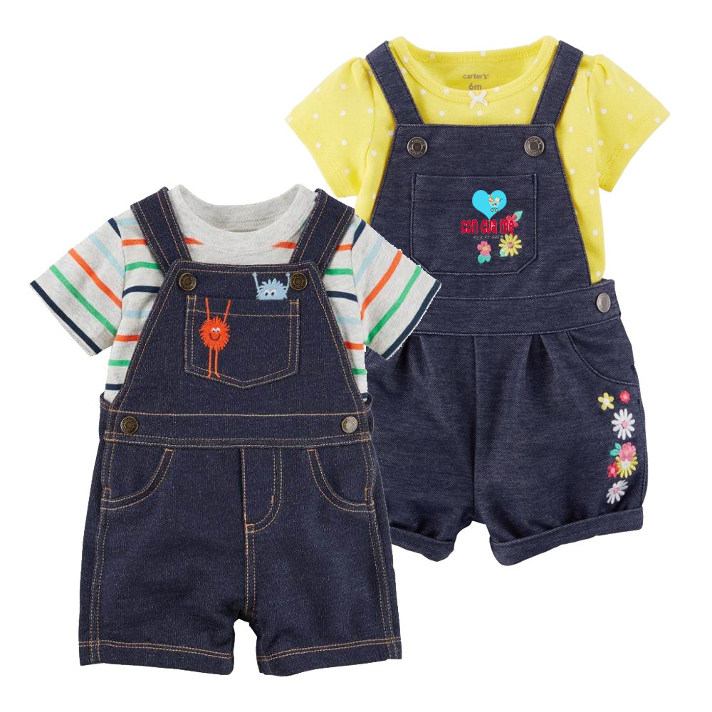 Bộ yếm Jean kèm áo phông cộc tay Carter's sz 3-24m