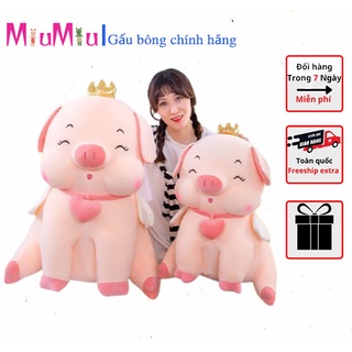 Gấu bông thú lợn nhồi bông heo vương miện đeo tim ngồi gối ôm màu hồng siêu to khổng lồ-tb07