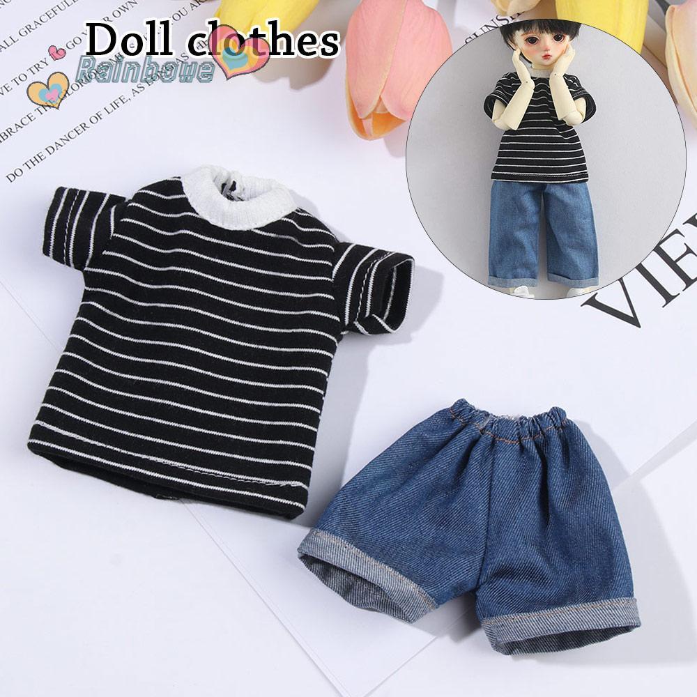 Bộ Áo Thun Cầu Vồng + Quần Short Jean Xinh Xắn Cho Búp Bê Tỉ Lệ 1/6 30cm