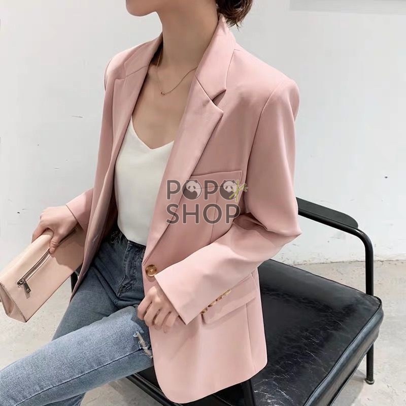 Áo Khoác Blazer Hồng Nữ Thiết Kế 2023 Dáng Rộng Thời Trang Phong Cách Hàn Quốc