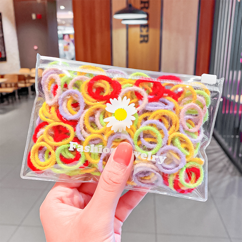 Set 100 dây buộc tóc Haimeikang co giãn nhiều màu xinh xắn cho bé gái