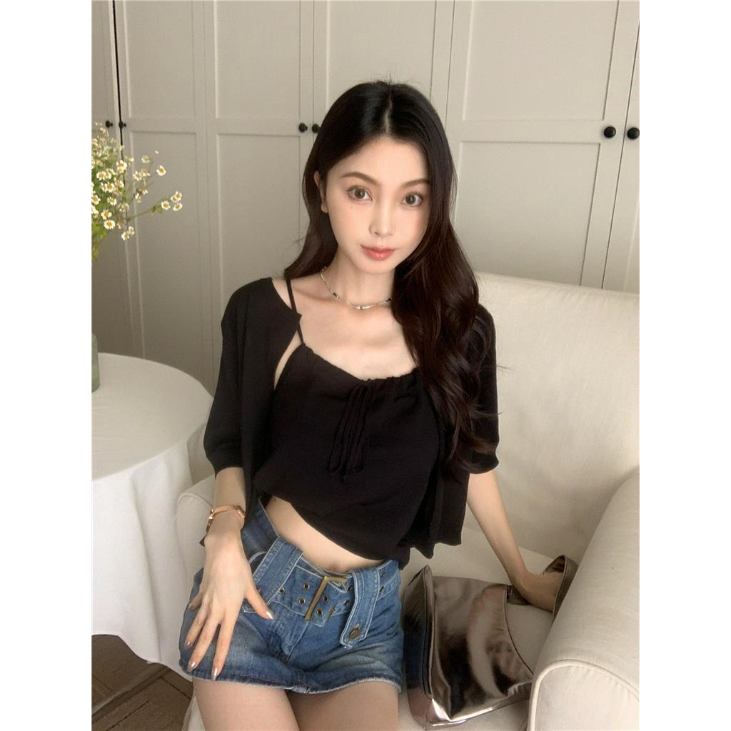 Bộ Áo Khoác Cardigan Dệt Kim Mỏng + Áo Sát Nách Thời Trang Mùa Hè 6375