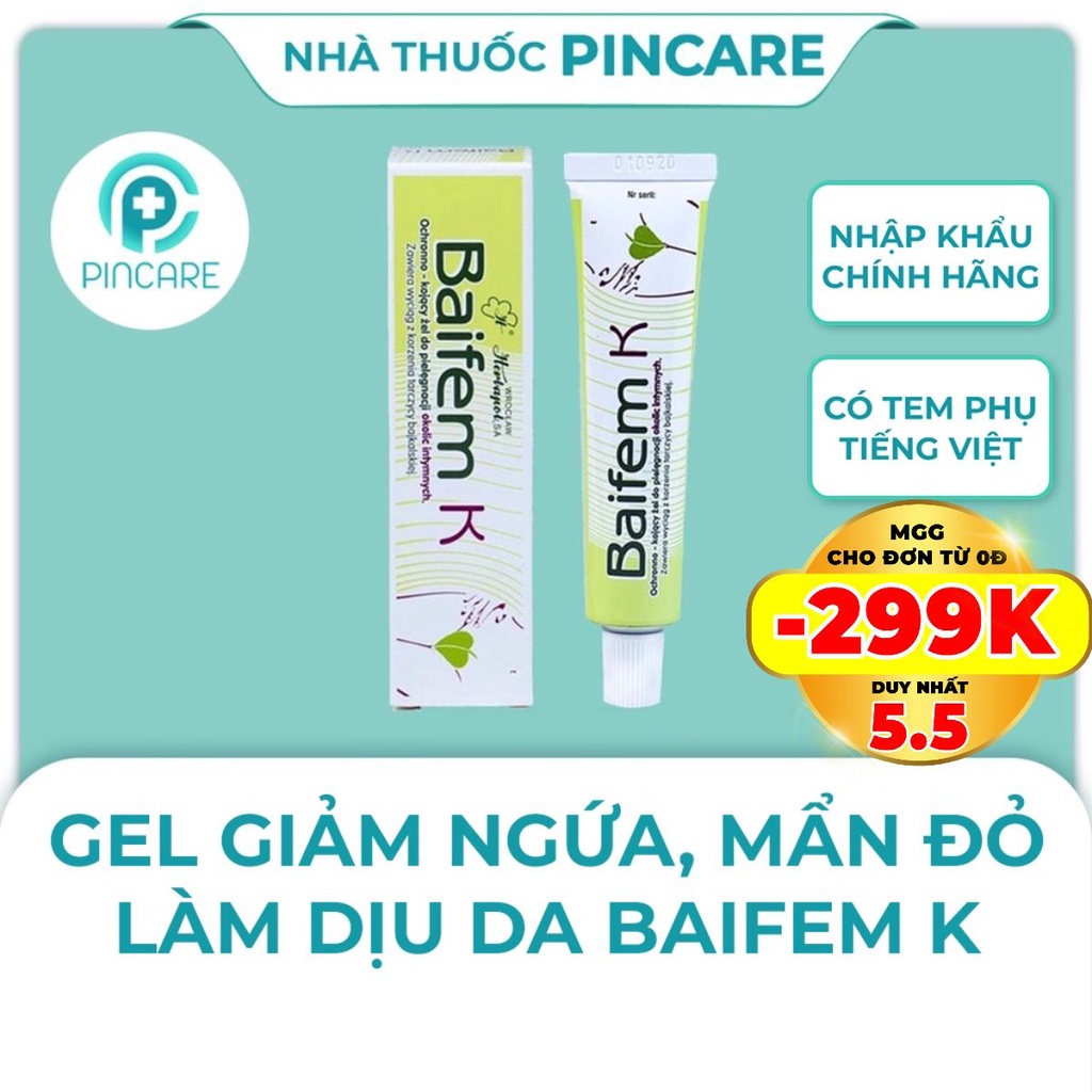 Gel dưỡng Hoàng Cầm BAIFEM K 15g giảm ngứa, mẩn đó giúp làm dịu da - Hàng chính hãng - Nhà thuốc Pincare