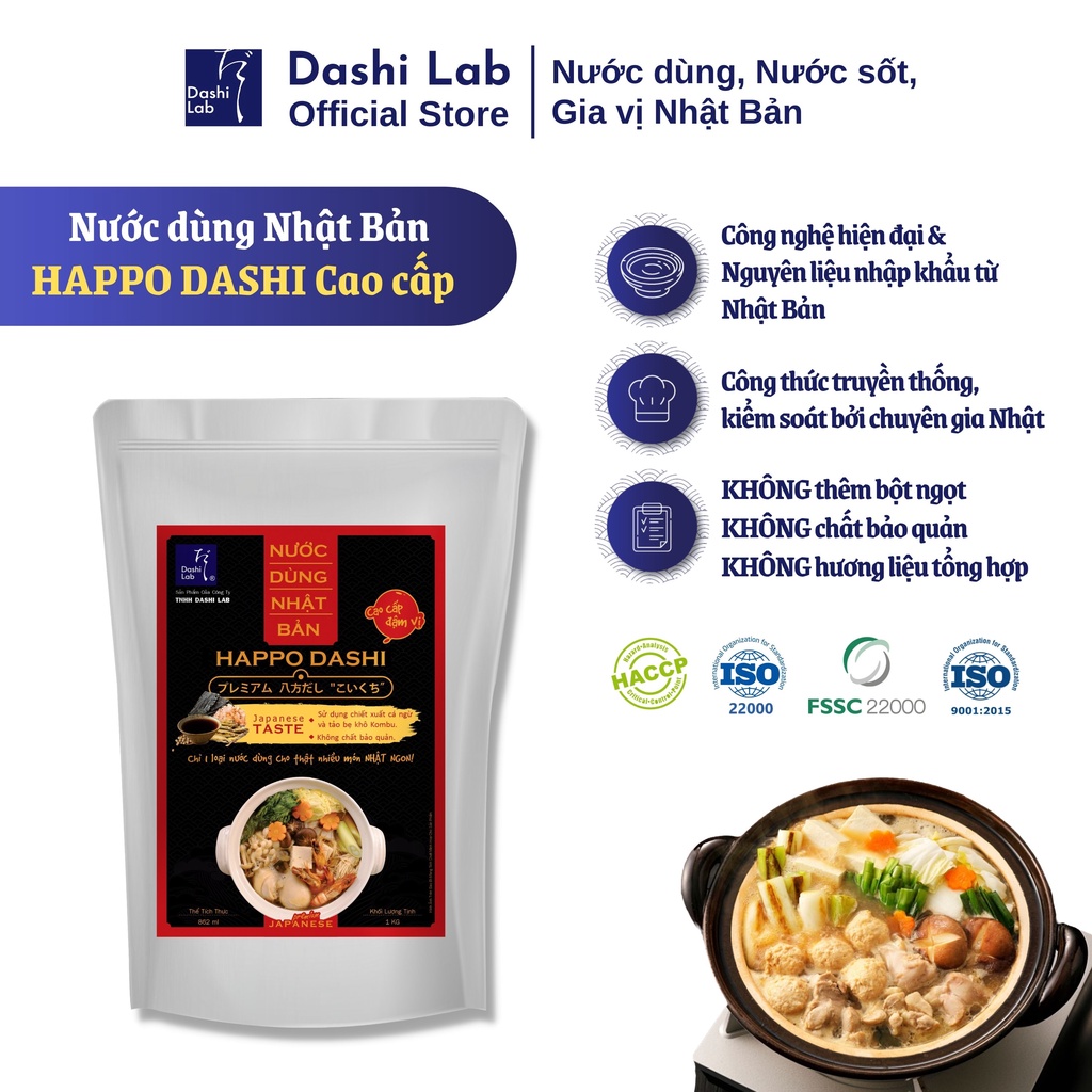 Nước Dùng Nhật Bản HAPPO DASHI Cao Cấp Hương Vị Đậm Đà Truyền Thống Chiết Xuất Tảo Bẹ Và Cá Ngừ DASHI LAB Túi 1kg