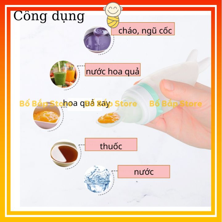 Bình Thìa Silicon VCOOL  ⚡Tặng Kèm Núm Nhai Hoa Quả⚡ Tập Ăn Dặm Chống Hóc Siêu Mềm