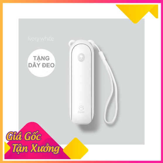 (FREE SHIP) Quạt cầm tay tích điện mini có sạc dự phòng 2000Mah, quạt sạc điện tích hợp đèn led  hình gấu