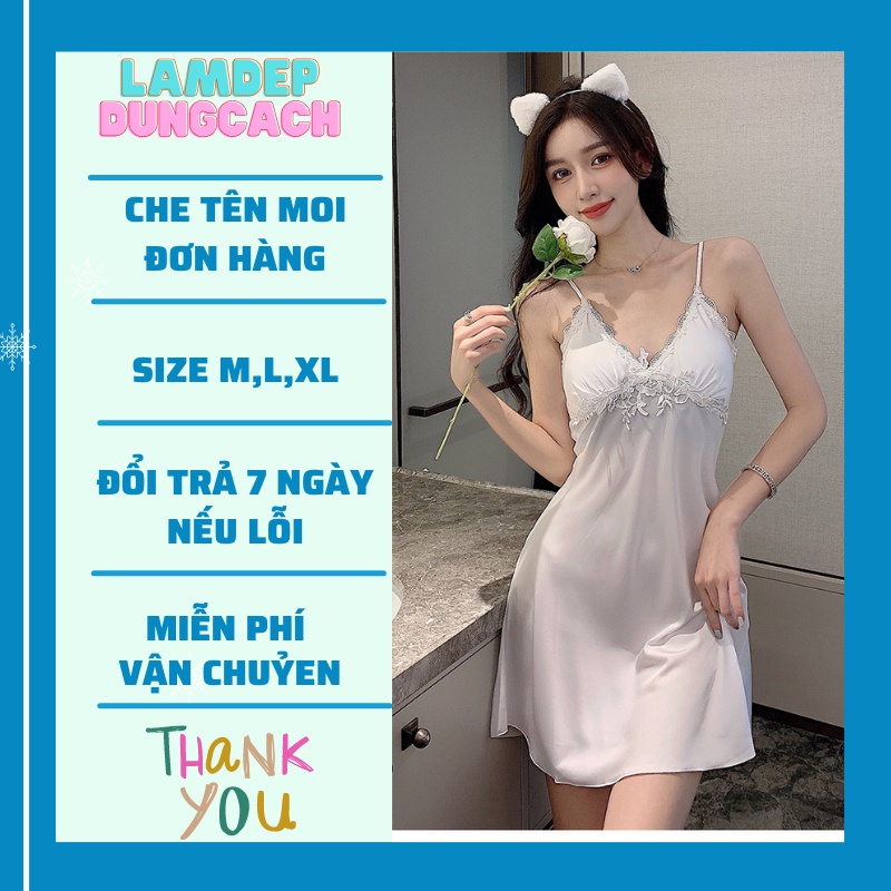 Váy ngủ lụa hai dây satin cao cấp có mút ngực đủ màu đủ size LAMDEPDUNGCACH - VL165