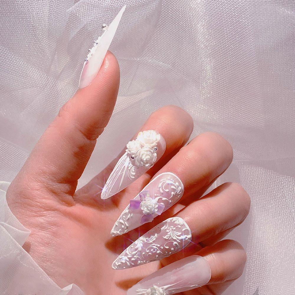 Hình Dán Trang Trí Móng Tay Acrylic Màu Trắng Đen Kiểu Pháp