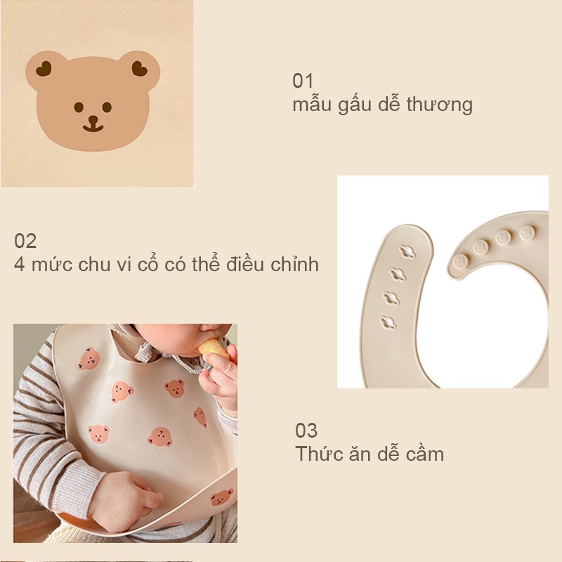 Yếm Ăn Silicone Không BPA Chống Thấm Nước Dễ Lau Chùi Cho Bé Trai Và Bé Gái