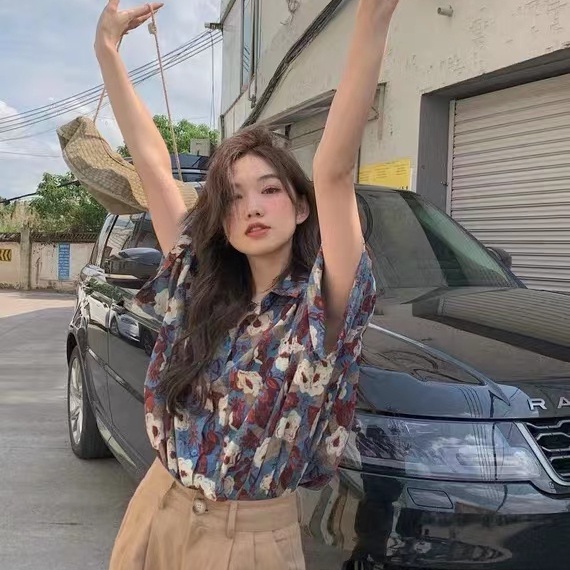 Áo sơ mi SUXI tay ngắn dáng rộng phong cách cổ điển thời trang mùa hè dành cho nữ