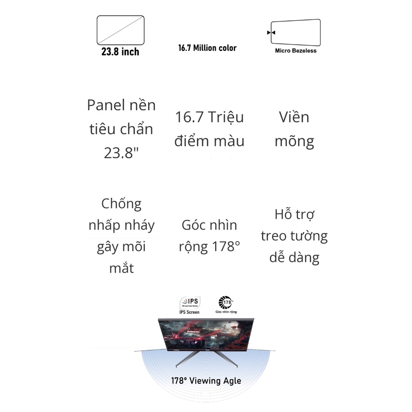 Màn hình máy tính 24inch VSP Vi24 IP2402S W/B Slim Bezel (23.8inch FHD IPS 75Hz HDMI+VGA) - Chính hãng