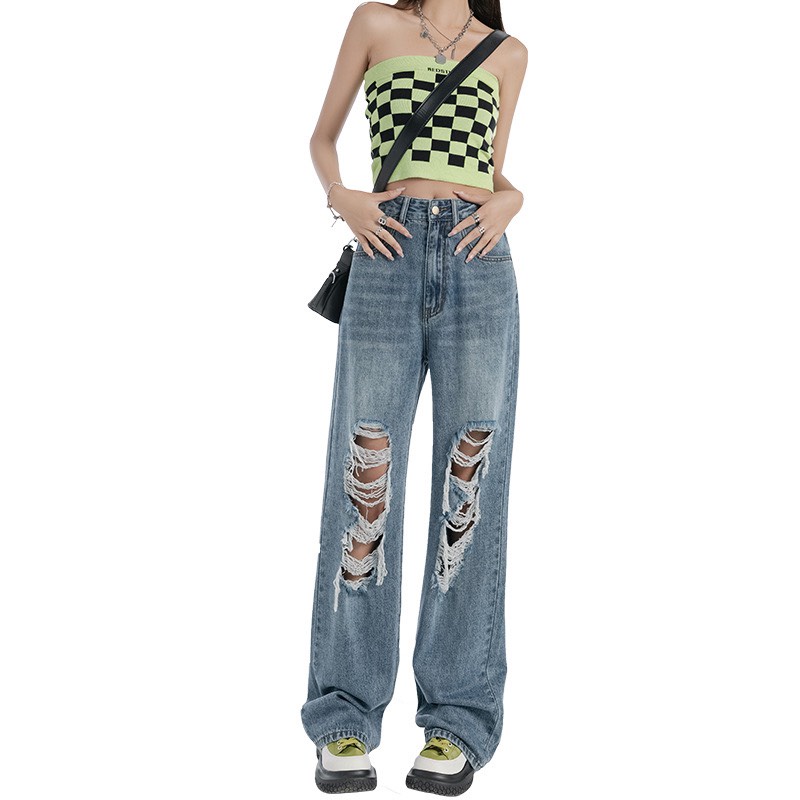 [ VIDEO+FREESHIP ] QUẦN JEANS ỐNG RỘNG NỮ LƯNG CAO LAI CUỐN RÁCH TE TUA CHỮ NHẬT 2 GỐI MÀU XANH NHẠT XANH ĐẬM ĐEN HOT