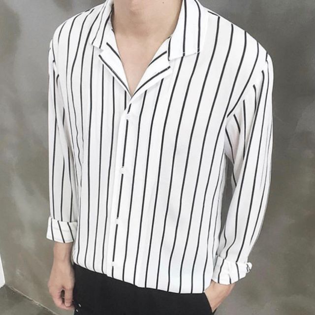 Sơmi sọc trắng đen cổ vest