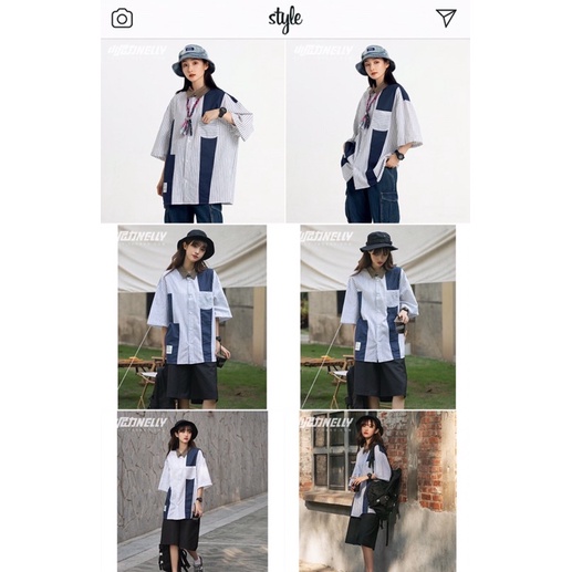 Áo sơ mi nelly sale (có sẵn) kẻ cổ nâu