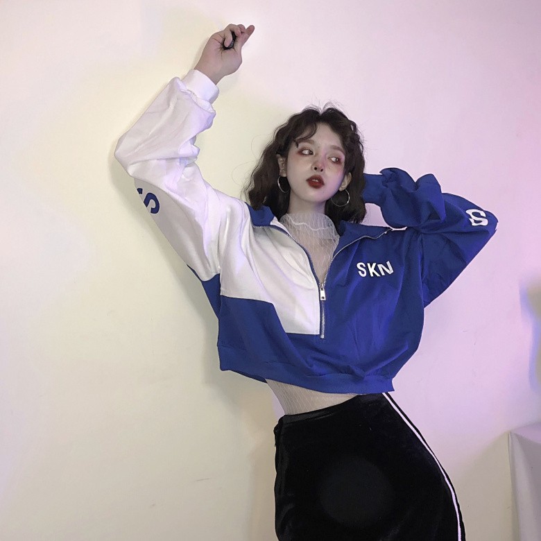 Áo khoác nữ có dây kéo cô cao form ngắn ulzzang