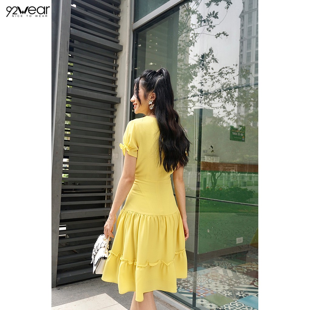 Đầm váy nữ công sở 92WEAR dáng xòe ngắn tay đuôi cá DEW0171 | BigBuy360 - bigbuy360.vn