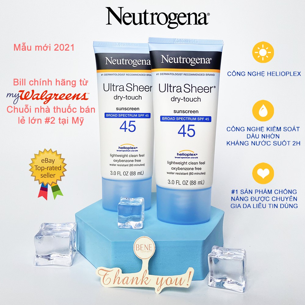 [New Arrival Hè 2021] Kem Chống Nắng Kiềm Dầu Kháng Nước Neutrogena Ultra Sheer Dry Touch SPF 45
