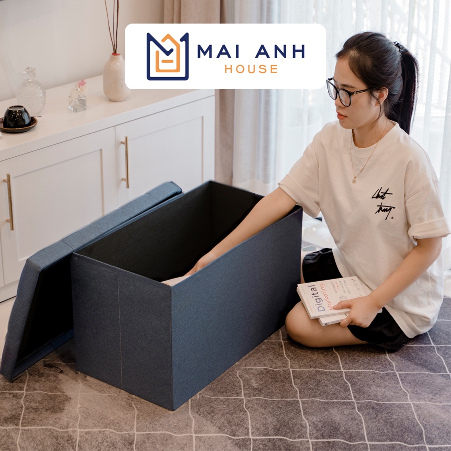 Ghế sofa dáng dài kiêm hộp đựng đồ gấp gọn Mai Anh House MA03, thân gỗ MDF bọc vải Oxford 600D, nắp nệm mút êm ái