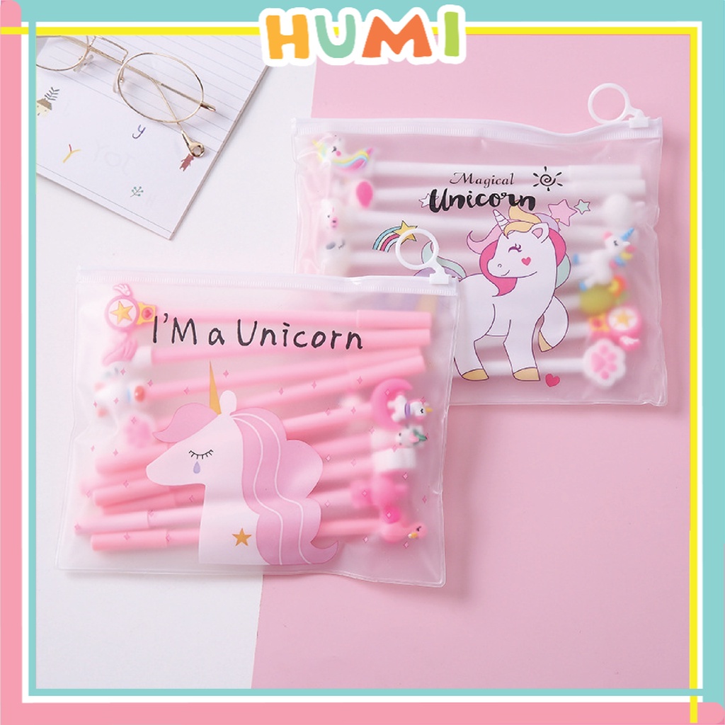 Túi Hộp Bút Trong Suốt Cute Ngựa 1 Sừng Dễ Thương Đa Năng 21 x 17 cm - HUMI