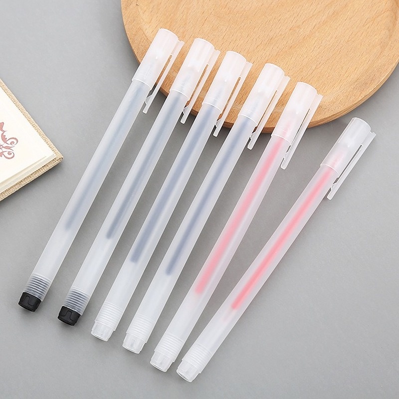 Bút Bi Mực Gel Nhám Ngòi 0.5mm Màu Đỏ/Đen/Xanh Dương/Xanh Dương Trong Suốt