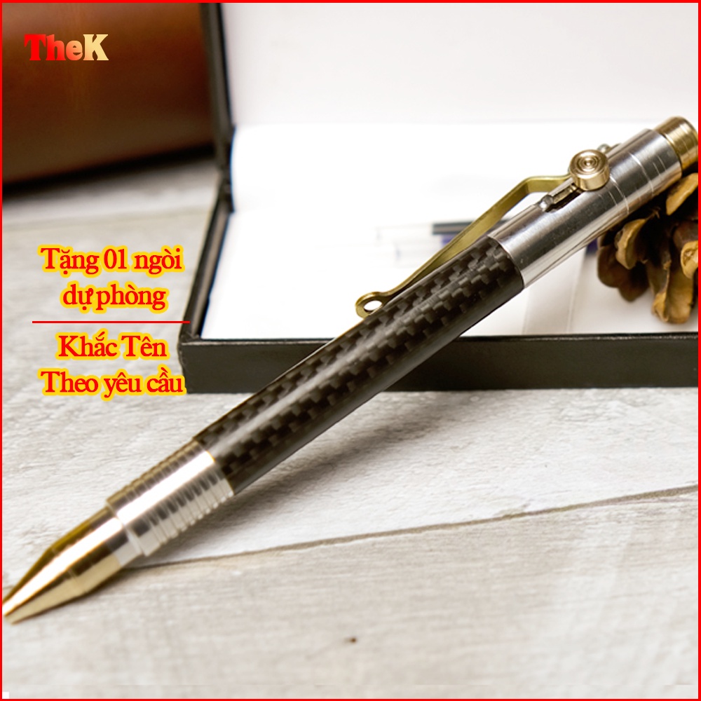 Bút kí cao cấp THE4 CARBON ALU-ĐỒNG THAU-NHÔM,ngòi bi 0,7mm,khắc tên in logo theo yêu cầu - Bảo hành 1 năm K.MA Rise