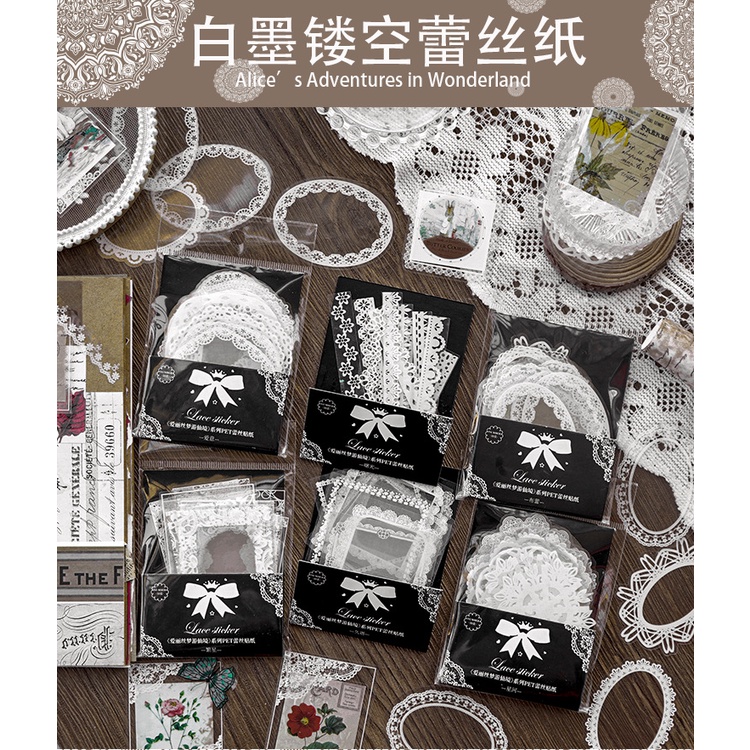 Bộ 15 Miếng Dán Trang Trí Sổ Tay/Nhật Ký DIY Phối Ren Kiểu Vintage Sáng Tạo