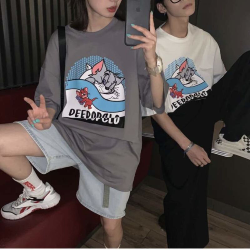 Áo thun tay lỡ unisex mèo chuột Deedopglo