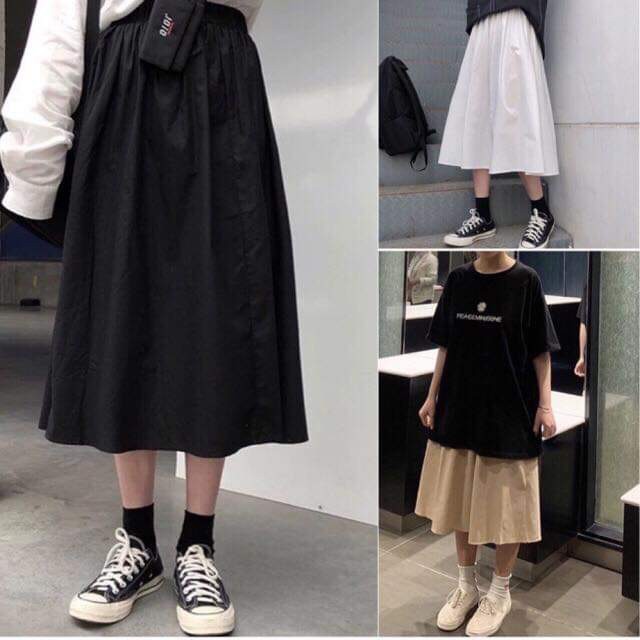 CHÂN VÁY KAKI DÁNG DÀI BE ĐEN TRẮNG - CHÂN VÁY XOÈ KAKI 3 MÀU - VÁY MIDI CÔNG SỞ