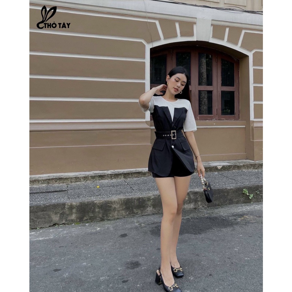 &lt;FREE SHIP&gt; Set Áo vest form dài kèm dây belt cực xinh, hàng chất dày chuẩn form &amp;^*^SA