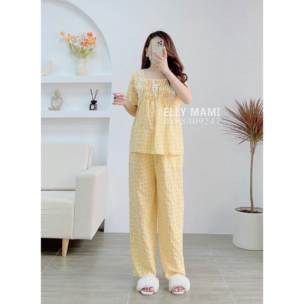 ( 40kg - 85kg ) Đồ Bộ Bầu Và Sau Sinh Nhiều Màu , Đũi Hàn Caro Ngắn Tay , Quần Dài Form Dễ Mặc , Siêu Mát Nhẹ Tênh