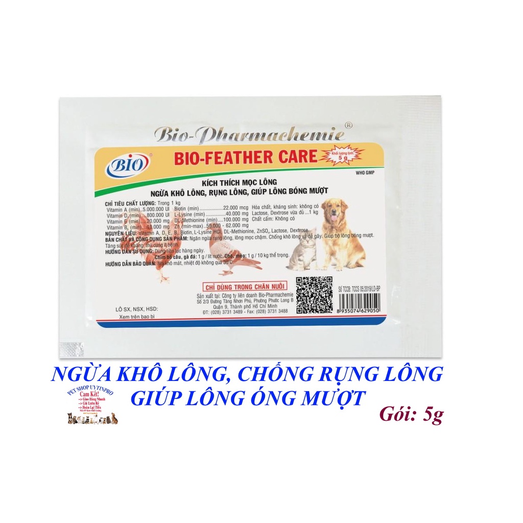 BỘT BIO FEATHER CARE Giúp Mọc Lông, Ngừa Khô Lông, Rụng Lông, Giúp Lông Bóng Mượt gói 5g xuất xứ Việt Nam