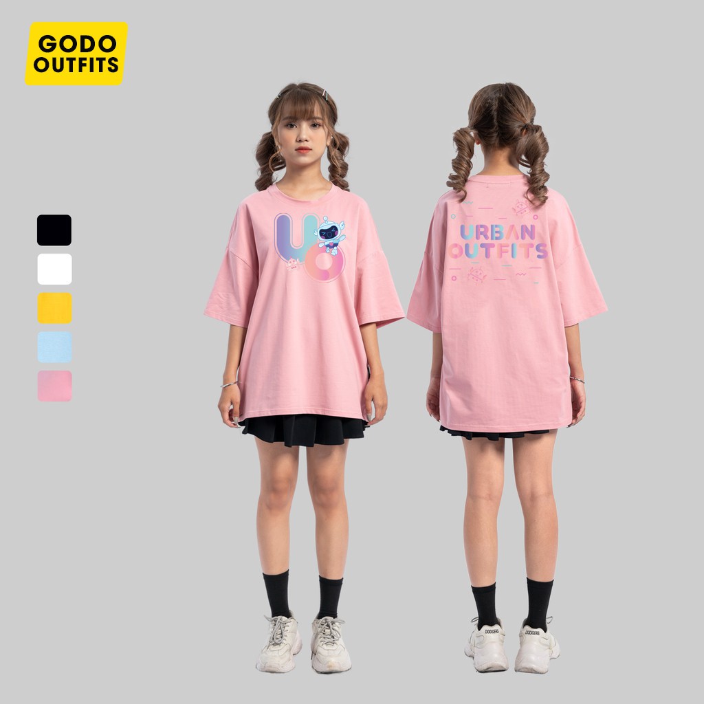 Áo thun tay lỡ nam nữ form rộng GODO OUTFITS in bost uo at030 chất liệu Premium Cotton unisex màu đen