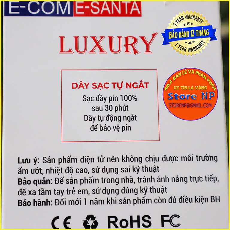 Dây Sạc iphone Bọc Dù Santa Tự Ngắt - Đèn LED - BH 12TH CHính Hãng E-Santa Dây sạc Bọc Dù iphone android cáp iphone 12w