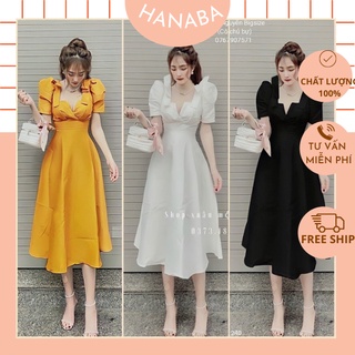 Váy đầm dài thiết kế tay phồng nữ dự tiệc sang trọng trẻ trung bigsize 60-90Kg màu vàng đỏ trắng đen