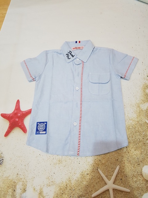 31-55kg. SƠ MI NGẮN TAY BÉ TRAI HAI MÀU TRẮNG XANH SANG TRỌNG