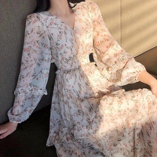 Đầm Maxi đi biển hoa văn bo eo