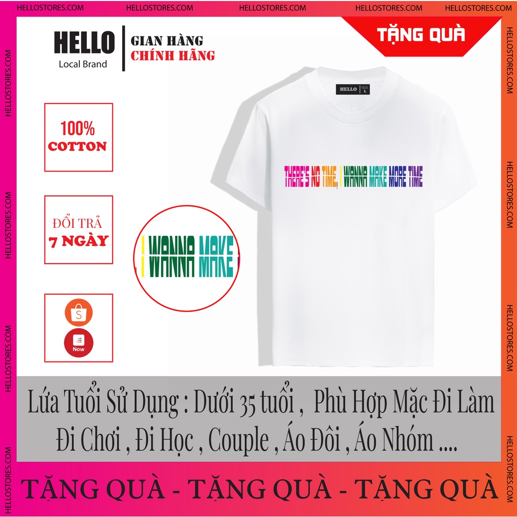 Áo Thun Nữ Nam Form Rộng Unisex Giấu Quần Áo Phông Tay Lỡ Cá Tính In Hình HELLO MORE TIME_Ap37 | BigBuy360 - bigbuy360.vn