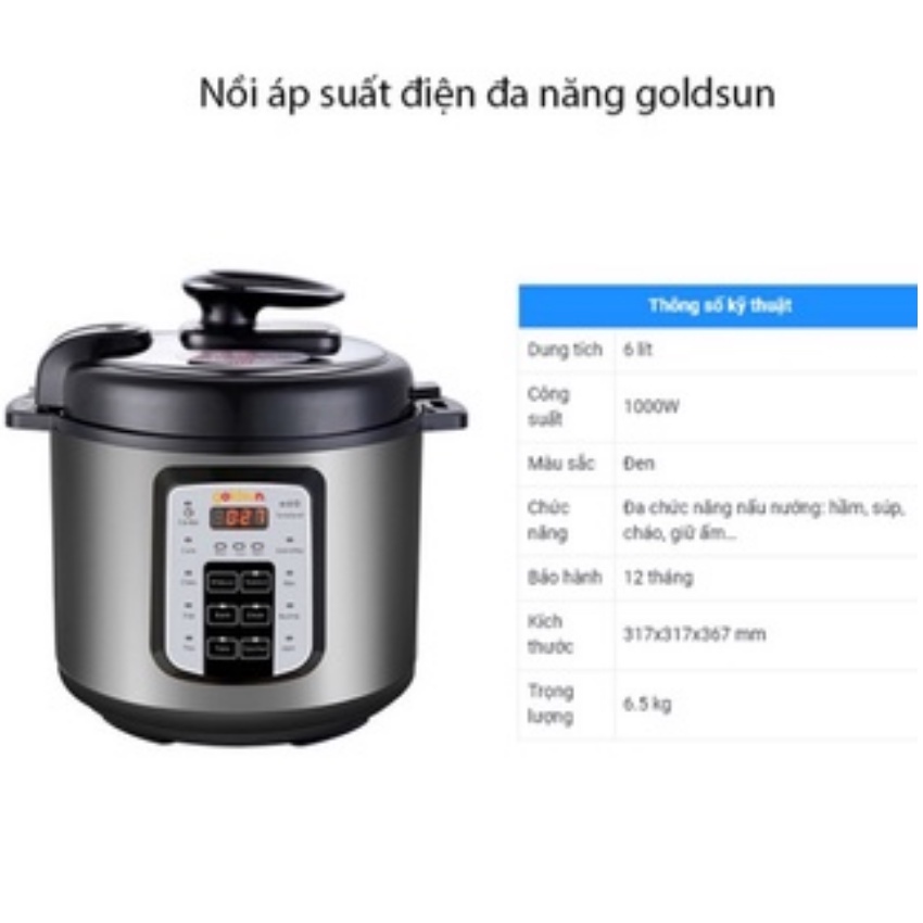 Nồi áp suất Goldsun CD4701 Nồi hầm điện mini 6L thiết kế 2 van thông minh giúp bạn nấu cơm hầm xương hầm cháo chín nhanh