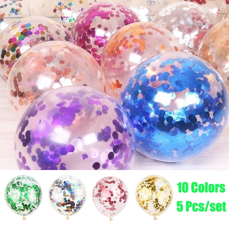 Set 5 Bong Bóng Cao Su Latex Bơm Hơi Trong Suốt Kích Thước 12 Inch Dùng Trang Trí Tiệc Cưới/Sinh Nhật