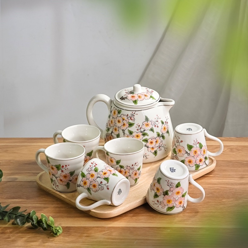 Bộ ấm chén trà - Bộ bình uống nước họa tiết vẽ tay Gốm Sứ Bát Tràng cao cấp