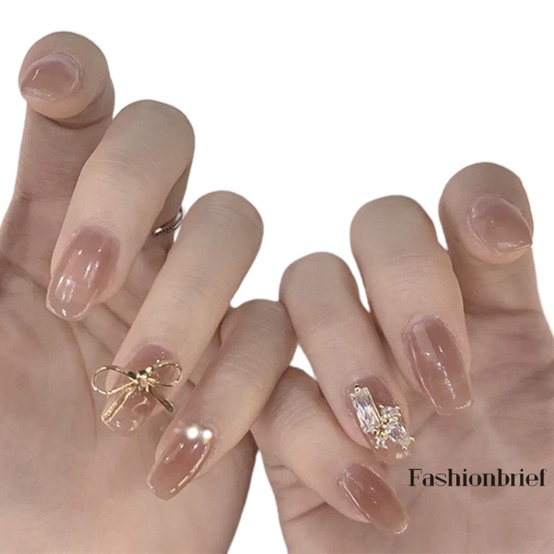 Set 24 móng tay giả trang trí móng kiểu Pháp có thể tháo rời