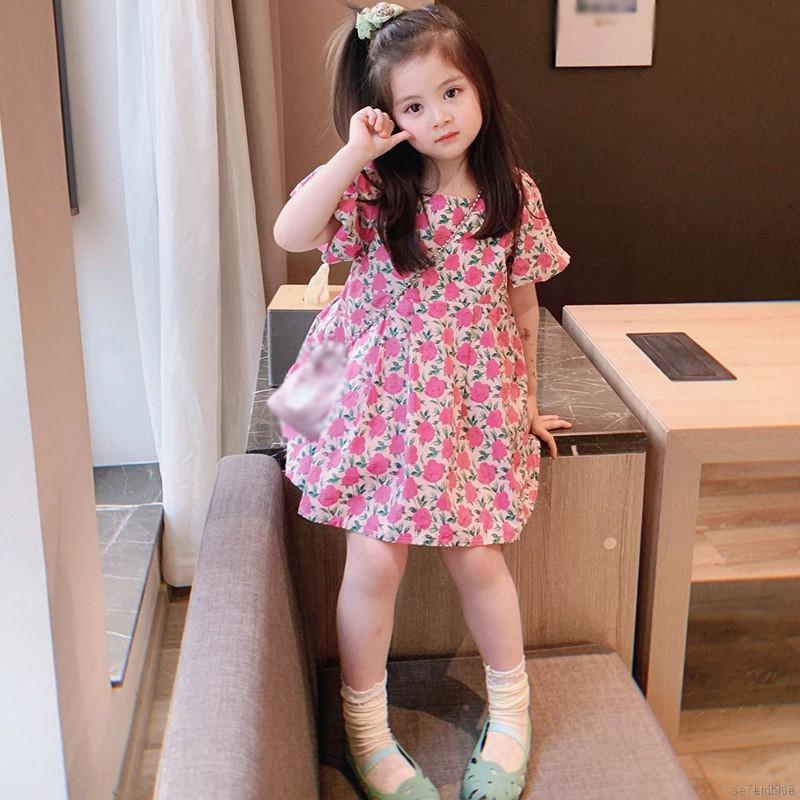 Đầm Hoa Tay Phồng Hàn Quốc Cho Bé Gái