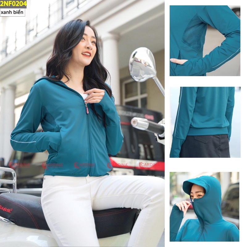 Áo chống nắng nữ 2 lớp Cardina chất thun lạnh Nhật cao cấp có lưới tản nhiệt viền thể thao chống tia.