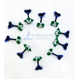 Bộ 10 béc phun sương 4 hướng kèm T nối nhanh 8mm